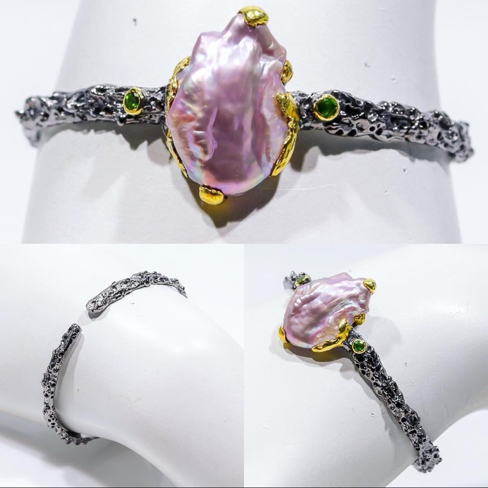 Natural baroque PEARL & sterling silver bracelet!!